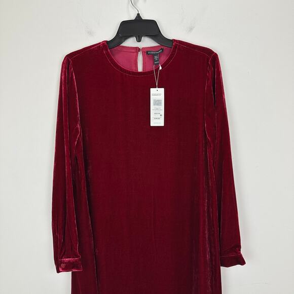 Eileen Fisher Velvet Dress Long Sleeve Silk Viscose Party Red Relaxed XXS NWT - Picture 7 of 14